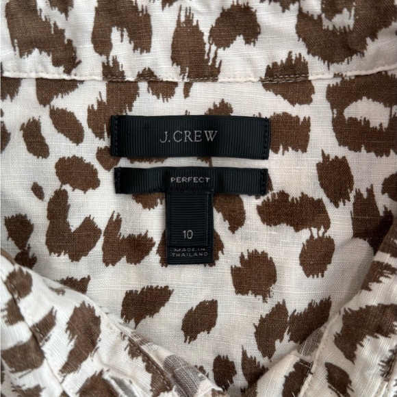J. Crew Perfect Linen Blend Button Front Animal Print Long Sleeve Shirt - Picture 3 of 7